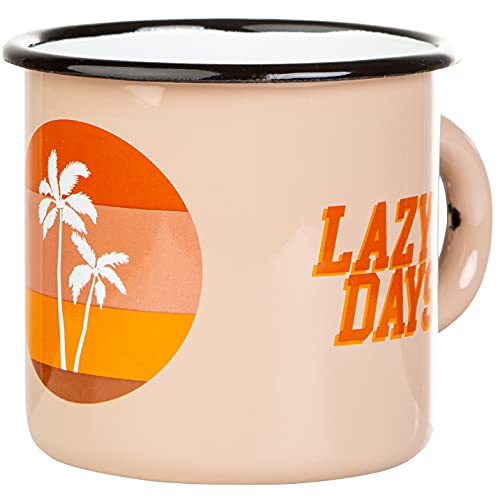 MUGSY Taza esmaltada, retro con diseño de palmeras, 300 ml, equipo para exteriores, irrompible y ligera