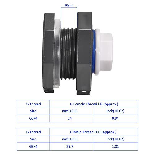 M METERXITY 1 Set PVC Bulkhead Fitting, Threaded Bulkhead Water Tank Connector, with Plug Fitting, Apply to Faucets - Image 4