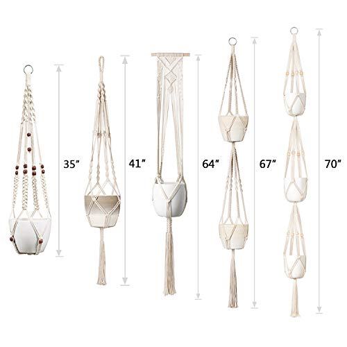Mkono Macrame Plant Hangers, 5 Pack Different Tiers Indoor Hanging Planters Basket With 5 Hooks Decorative Flower Pots Holder Stand Boho Home Decor #TOP5