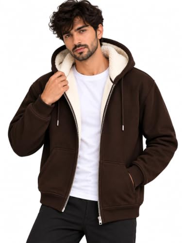 Buy BLACKSTEP Men's Sherpa-Lined Full-Zip Fleece Hoodie (Brown, M) - Image 5
