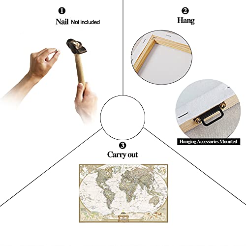 Timuba Vintage World Map Canvas Wall Art, Beige Nautical Map Background Pictures Print On Art Canvas For Office Wall Decor, Antique Earth Map Framed Art For School- Living Room Wall Decoration 18X12 Inches thumb #4