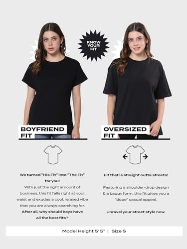 Image of Bewakoof Women's Solid 100% Cotton T-Shirt - Oversized Fit, Round Neck, Half Sleeves