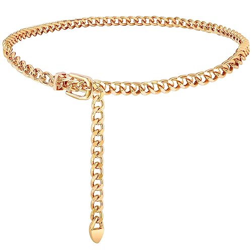 JASGOOD Ceinture Chaine Dorée Femme Chaîne de Taille en Métal Réglable Ceinture Tendance pour Robe Jean Jupe,Dorée,Taille jusqu'à 89cm(Longueur 110cm)