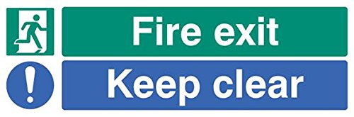 Cartel, salida de fuego mantener claro, brillo salvo, altura externa 150 mm, anchura externa 450 mm, color de señal múltiple, señal de salida de fuego Keep Clear, material de vinilo –