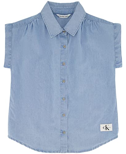Calvin Klein Girls' Short Sleeve Chambray Denim Shirt, Chambray, 12-14 #TOP7
