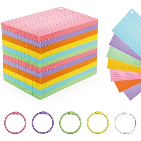 Ztowoto 300 Sheet Index Cards，3.3 * 4.9 Inch Lined Flash Cards Includes 6 Plastic Rings,Premium Note Cards Perfect For School, Office, And Home，Flashcards Ideal For Studying（6 Colors） Cover