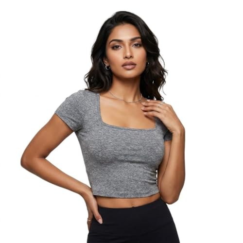 Image of ICW Women's Streetwear Round Neck Butterfly Cutout Back Short-Sleeve Padded Crop Top T-Shirt Dn249