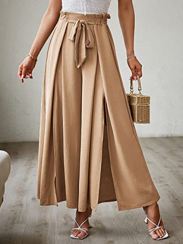 BerryGo Women's Boho Linen Flowy High Waisted Pants Elegant Split Stripe Wide Leg Pants2