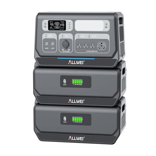 Image of ALLWEI 2400W Portable Power Station with 2 x B200 PRO Expansion Battery, 6144Wh LiFePO4 Battery 4 AC Outlets Up to 2400W for Home, Outdoor Camping, RV, with 1500W AC Charging &1200W Solar Charging