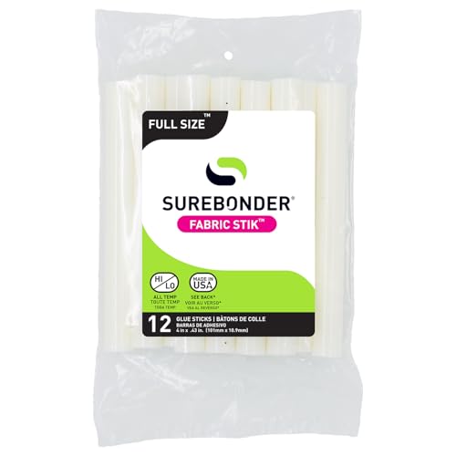 Surebonder Fabric Hot Glue Sticks, Full Size, 4-Inch, Machine Washable