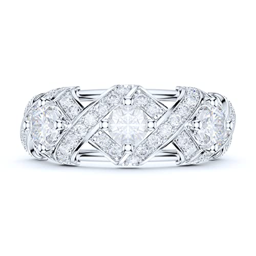 Sterling Silver Luxury Vintage Crisscross Crown 3-Stone Simulated Round Brilliant Cut Diamond or Genuine Moissanite Ring For Women Promise Ring Wedding Band2