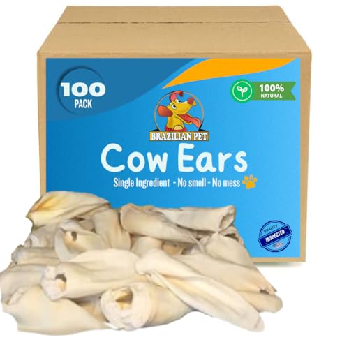 Brazilian Pet 100% Natural - Over 5 inches- Real Cow Ears Prime Dog Chews, Free Range Grass Fed Cattle (100 Count)