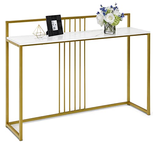 LIFEZEAL Konsolentisch Gold Marmor Optik, Schmaler Eigangstisch mit Metallgestell, Modern Weiß Flurtisch 120×32×88cm in kandinavischer Stil, Multifunktionaler Beistelltisch für Wohnzimmer Flur Cover