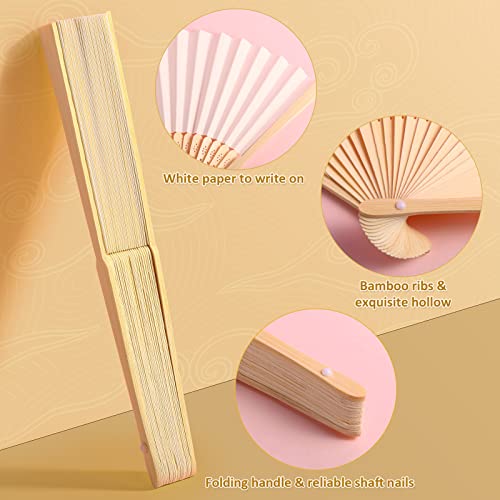 60 Pcs White Paper Hand Fan Bamboo Folding Fan Handheld Wedding Fans Folded Fan For Bridal Dancing Party Favors Church Home Office Decoration Gift Diy Supplies Stage Props In Opp Individual Package #TOP6