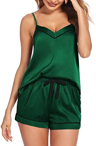 Ekouaer Satin Pajamas Women’s Soft Sleepwear Lingerie Silk Cami Shorts Set Nightwear S-XXL