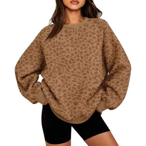 Brown Cheetah Print Sweatshirt Women Oversized Crewneck Leopard Graphic - image 4