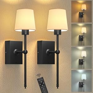 iThird Battery Operated Wall Sconces Set of 2: Black Rechargeable Wall Lights with 6000mAh Detachable Battery and Remote,4CCT Dimmable Wireless Sconce Lamp for Bedroom Living Room Hallway Bathroom
