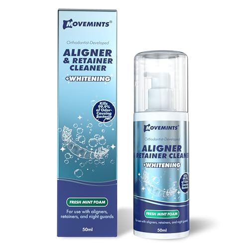 Movemints Aligner & Retainer Cleaning Foam + Whitening Orthodontist-Developed Fresh Mint Formula Whitens Teeth and Fights Bad Breath 50 mL
