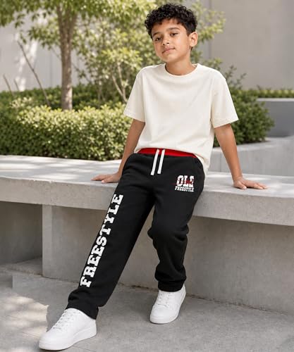 Image of KYDA Kids Boy's 100% Cotton Printed Regular Fit Track Pants - Pack of 3
