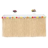 Hawaiian Luau Grass Table Skirt 9ft Raffia Aloha Table Skirt for Hawaiian Tiki Bar Decorations,...