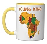 Young King African Pride Map For Boys Black History Ceramic Mug, Yellow/White