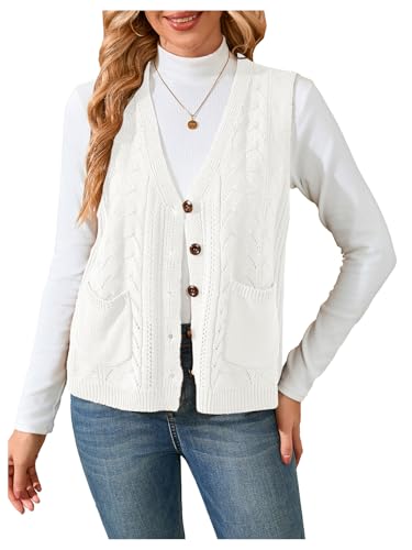Image of Verdusa Women's Sweater Vest Tops For Women Trendy Sleeveless Button Down Cardigan Outwear