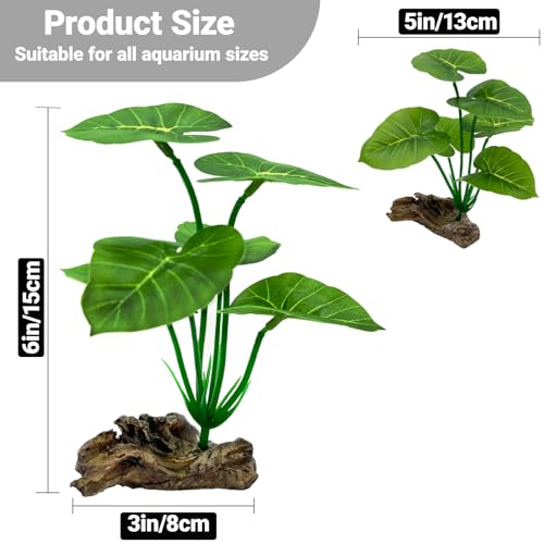 Aquariums Pflanzen Deko Zubehör Fisch Tank 2 Stück Grün Künstlich Plastikpflanzen Aquariumdekor, Realistische Dekoration aus künstlichem Treibholz