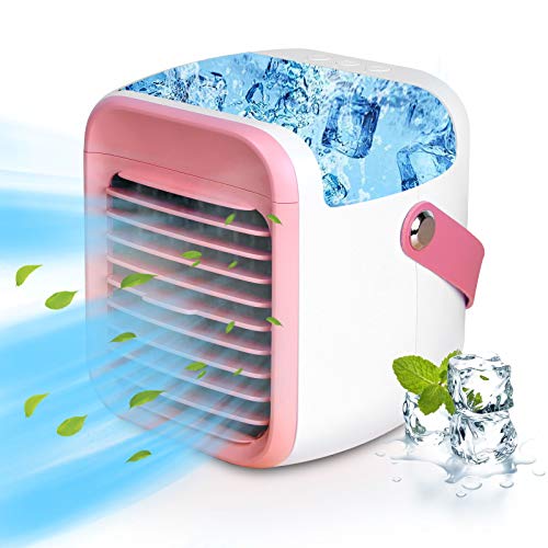 LISOPO Portable Air Conditioner Fan Rechargeable Evaporative Air Cooler with 7 Color Night Light & Humidifier & Filtration Function | Personal Small Air Conditioner Desk Fan for Home Office Bedroom