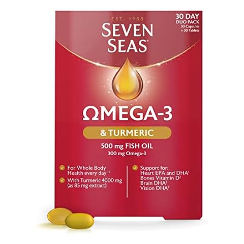 Seven Seas Omega-3 Fish Oil Turmeric, With 500 mg Fish Oil + 300 mg Omega-3, 60 High Strength Tablets With Vitamin D & 250 mg EPA & DHA, Whole Body Health+, Duo Pack: 30 Capsules + 30 Tablets Cover