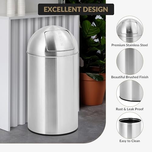 Caneca de basura cilíndrica de acero inoxidable 70 L miniatura 3