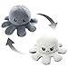Pulpo Reversible de Moda Original, Peluche de Pulpo Reversible, Pulpo de Doble Cara, Pulpo Sonriente y Triste, Peluche Pulpo Reversible, Regalar, Esponjoso, blandito y cariñoso. (Gris_Blanco_2)