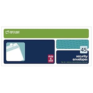 Top Flight Number 10 Boxed Security Envelopes, Strip and Seal Closure, 4 1/8 x 9 1/2 Inches, White, 45 Envelopes per Box (6900120)