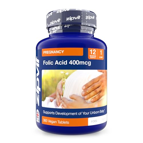 Zipvit Folic Acid 400mcg, 360 Vegan Tablets, Vitamin B9 Supplement for Pregnancy, Maternal Tissue Growth & Immune Support, Prenatal Pregnancy Vitamins for Women