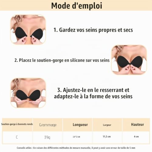 ZEPIQOR Brasière push-up invisible dos nu adhésif, 2 paires Soutien-gorge confortable et réutilisable pour robe et mariage – vue 6