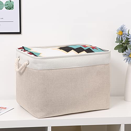 Bidtakay Beige Storage Basket Large Fabric Cloth Baskets [2-Pack] Tall Rectangular Shelf Baskets 16X11.8X11.8 In Canvas Collapsible Storage Bins With Handles For Organizing Living Room(White&Beige) #TOP1