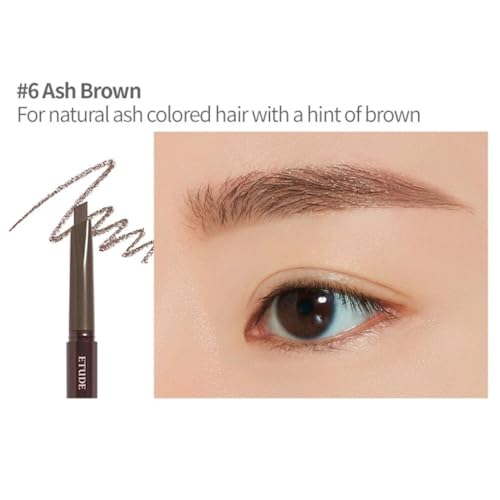 Image of ETUDE Drawing Eyebrow Pencil, Arch Shape for Defined Brow|Brow Pencil with Spoolie |Long Lasting, Transfer Proof & Smudge-Proof |Shade- 06 Ash Brown,0.25g (Pack of 2)