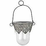 vonHermine Windlicht Laterne zum Hängen Glas Metall Ø 11 cm 14 cm Hängewindlicht Grau
