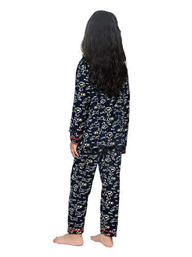 Image of Girls Premium Cotton Full Sleeves Printed Nightsuit Set | Collar Style Night Dress for Girls | Soft & Breathable Pajama Set | Trendy Kids Sleepwear & Nightwear
