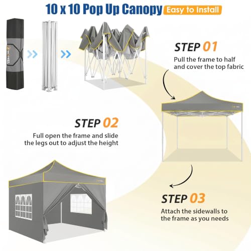 Image of Hoteel 10x10 Heavy Duty Pop Up Canopy Tent with 4 Sidewalls, Grey