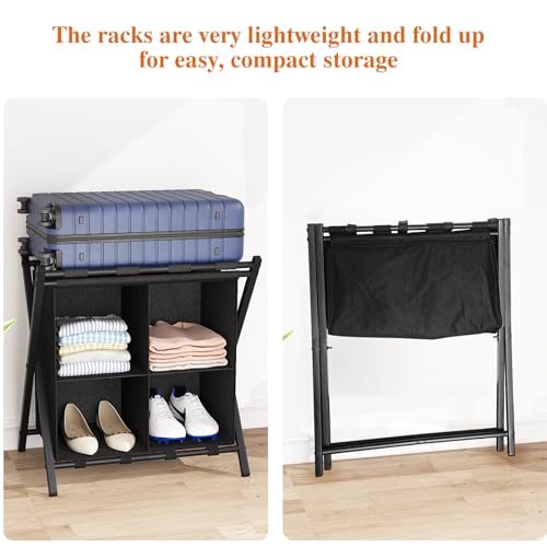 Kofferständer, Gepäckablage, 2er Set, Kofferständer Klappbar, Kofferstände mit Ablagefächern, Kofferbock Kofferablage, für Gästezimmer, Schlafzimmer, Hotel, für Reisegepäck (Schwarz)