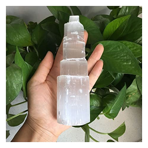 Lámpara de cristal natural para crear un ambiente relajante con torre de selenita de 15 cm A1