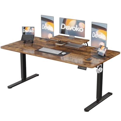 Devoko 200×80cm Escritorio Eléctrico de Altura Ajustable, con Soporte de Monitor, Escritorio de Ordenador, con 2 Funciones de Memoria de Altura, para Dormitorio, Estudio, Oficina
