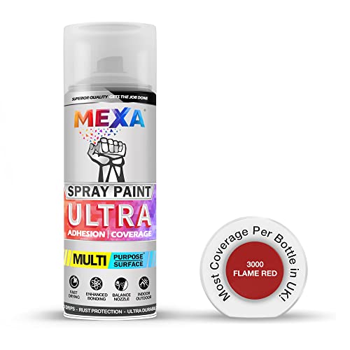Mexa Spray Paint Flame Red Perfect for Radiator, Plastic, Fabric, Metal, Bike, Marking 400ml RAL 3000