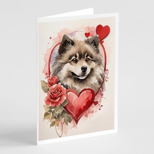 Caroline's Treasures DAC4485GCA7P Keeshond Valentine Roses Greeting Cards Pack of 8 Blank Cards with Envelopes Whimsical A7 Size 5x7 Blank Note Cards