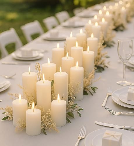 Veiuwa 36 Pack White Pillar Candles Bulk Set, 2x3 2x4 2x6 Inch - 12 Each Size, Dripless Smokeless Clean Burning for Wedding Centerpieces, Home Decor, Church, Romantic Ambiance！