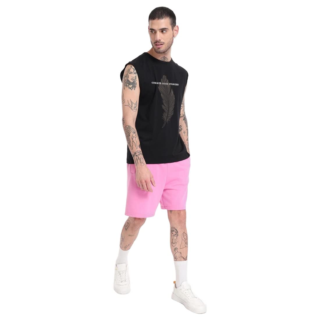 bewakoof Men's Create Good Stories Typography 100% Cotton Vest- Super Loose Fit, Round Neck, Sleeveless-picture-56