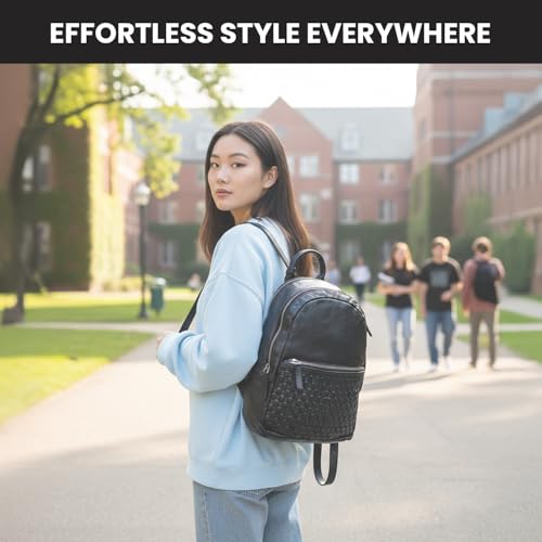 Image of Genuine Leather Backpack for Men, Casual Backpack for Women Office Bag with Adjustable Shoulder Strap (VL-054-BLACK)