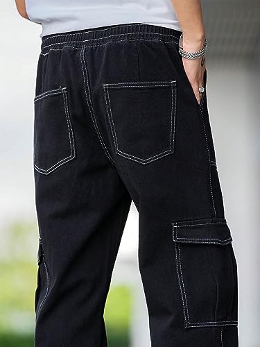 WDIRARA Men's Flap Pockets Cargo Drawstring High Waisted Casual Straight Leg Pants4