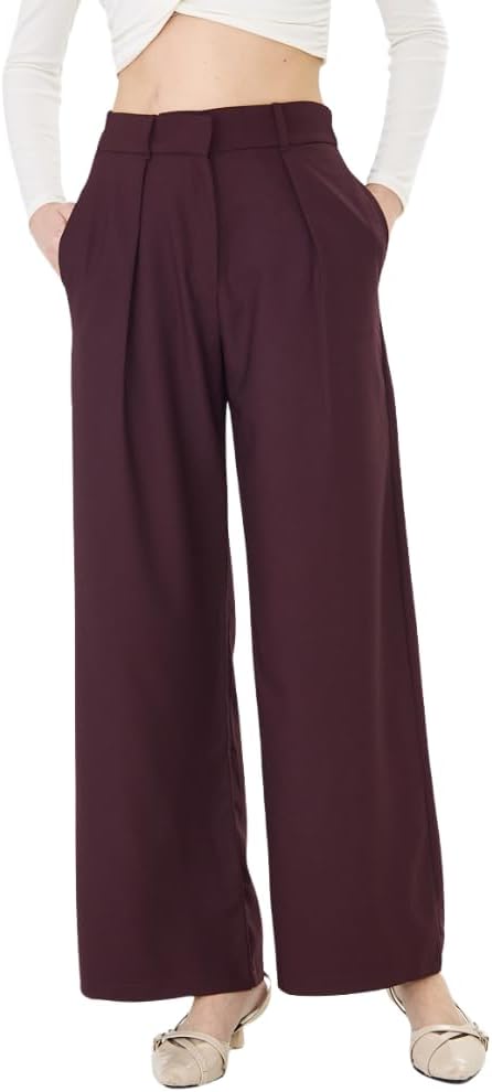 Womens Dress Pants Wide Leg Elastic High Waisted Pants Office Work Trousers with Pocket Slacks Regular and Plus Size