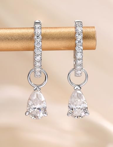 Ladylike 2.72cttw Moissanite Huggie Hoop Earrings for Women Pear Cut Dangle Drop Earrings D Color VVS1 Clarity 925 Sterling Silver Hypoallergenic Ear Jewelry4
